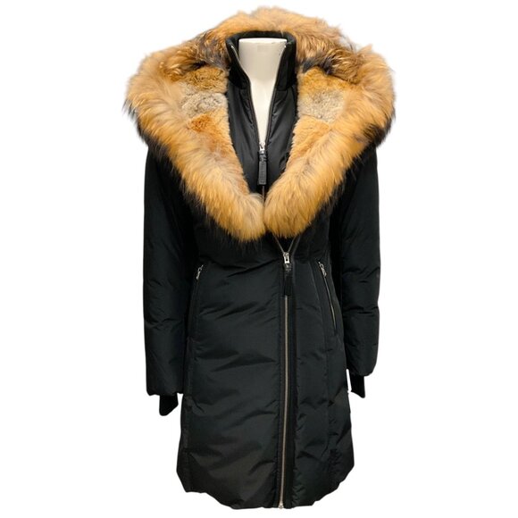 Mackage Black Trish Powder Touch Down Coat with Natural Fur Signature Mackage Co - Picture 1 of 6